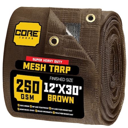 Core Tarps Mesh Tarp, 12X30 ft, Brown, Polyethylene CT-802-12X30